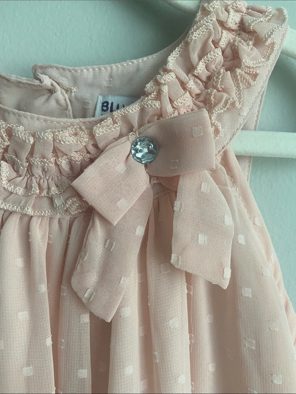 Girls' Peach chiffon Ruffle Tiered Dress with Bow and rhinestone size 5 girls